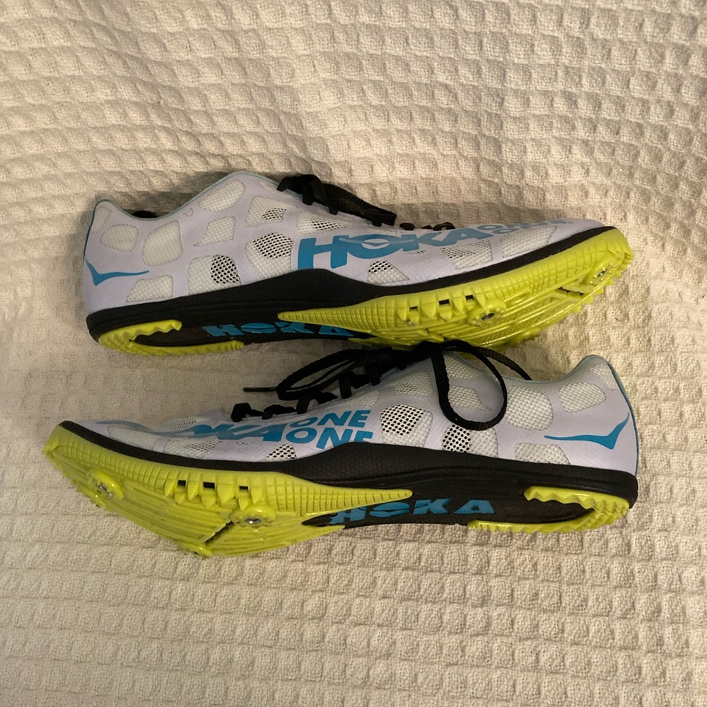 Mens Hoka One One Rocket White/Blue Running Track Spikes Size 11.5 - Picture 4 of 8